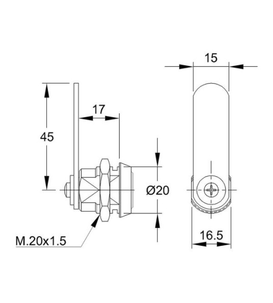 CAM LOCK 45MM STRAIGHT TONGUE