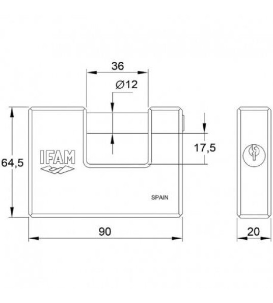 BRASS BLOCK PADLOCK 90MM IFAM U90